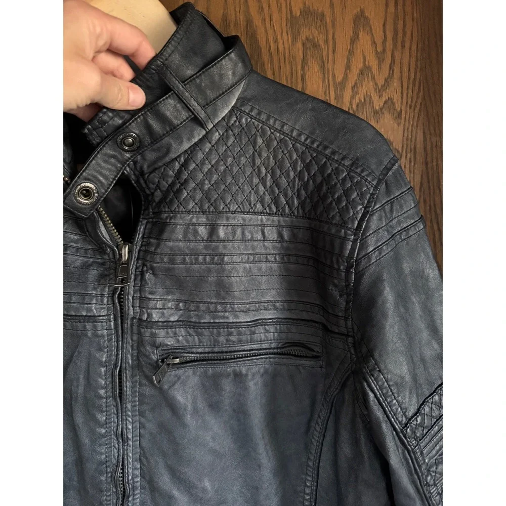 BKE Silverthorne Mens Faux Leather Moto Jacket Deep Green 2BKX4148 Size Medium